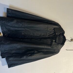 Sleek Black Leather Jacket with Collar